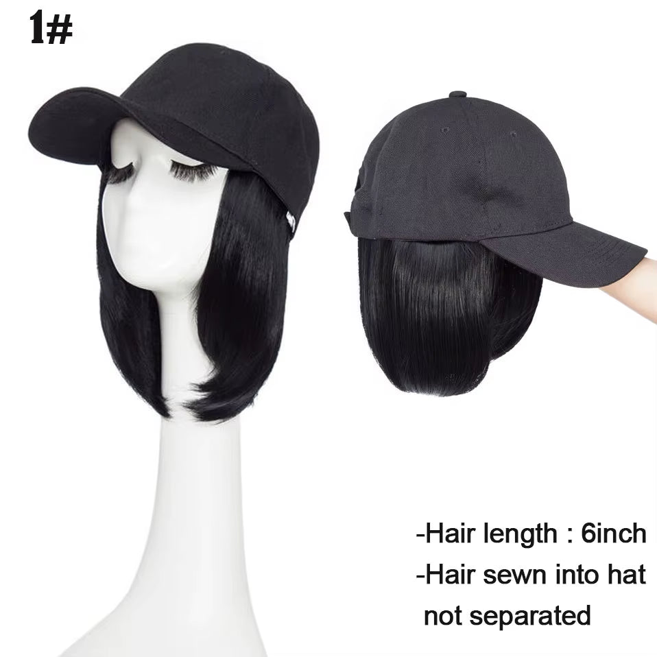 Baseball Cap with Hair Extensions for Women Synthetic 6'' Adjustable Short Straight Hairpiece Replacement Wigs in Hat for Girls