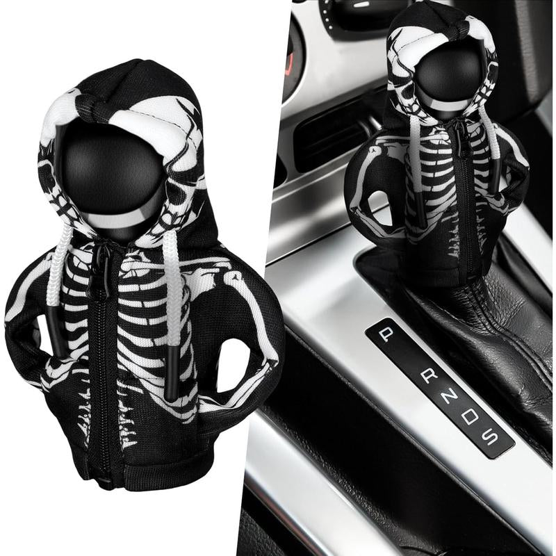 Halloween Car Gear Shift Hoodie Decoration Funny Gear Shift Cover Mini Universal Knob Hoodie Cover for Automotive Car Interior Accessories Gadgets Gift(Black,Skull)