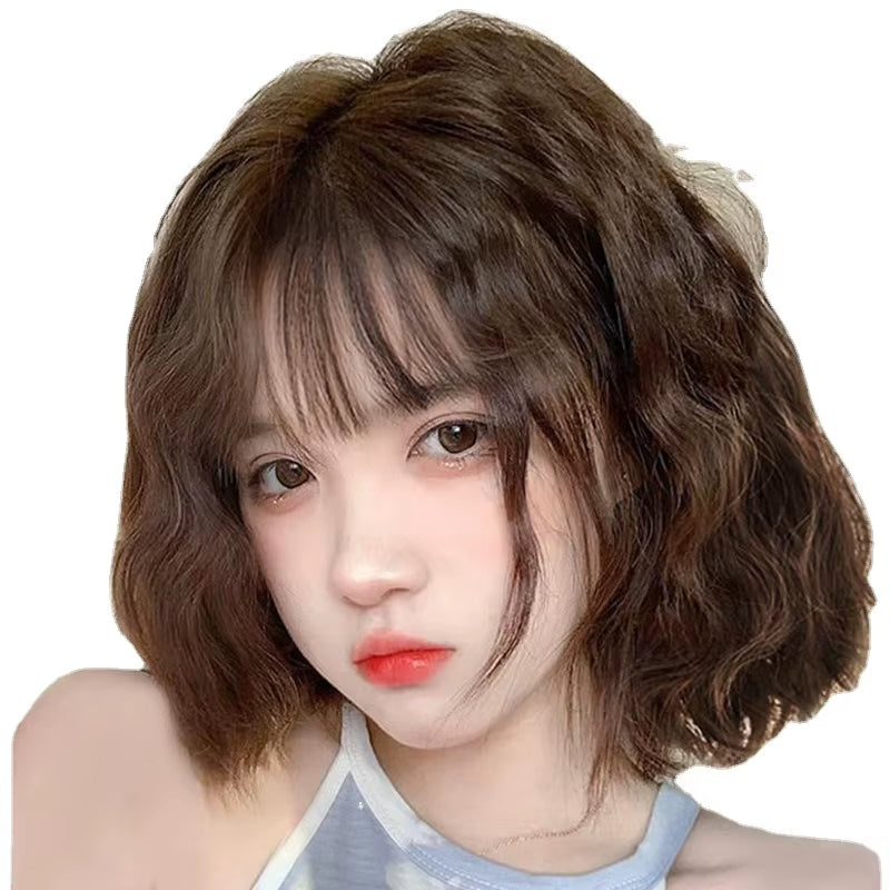 Korea Style Hair Extensions Synthetic Fashion Young Female Wigs Breathable Head Cover Shoulder Length Curly Wig Hat for Women
