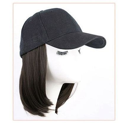 Baseball Hat with Short Hair Wigs Bob Hair Synthetic Hat for Women Summer Short Straight Hair Heat Resistant Fiber 2023 New