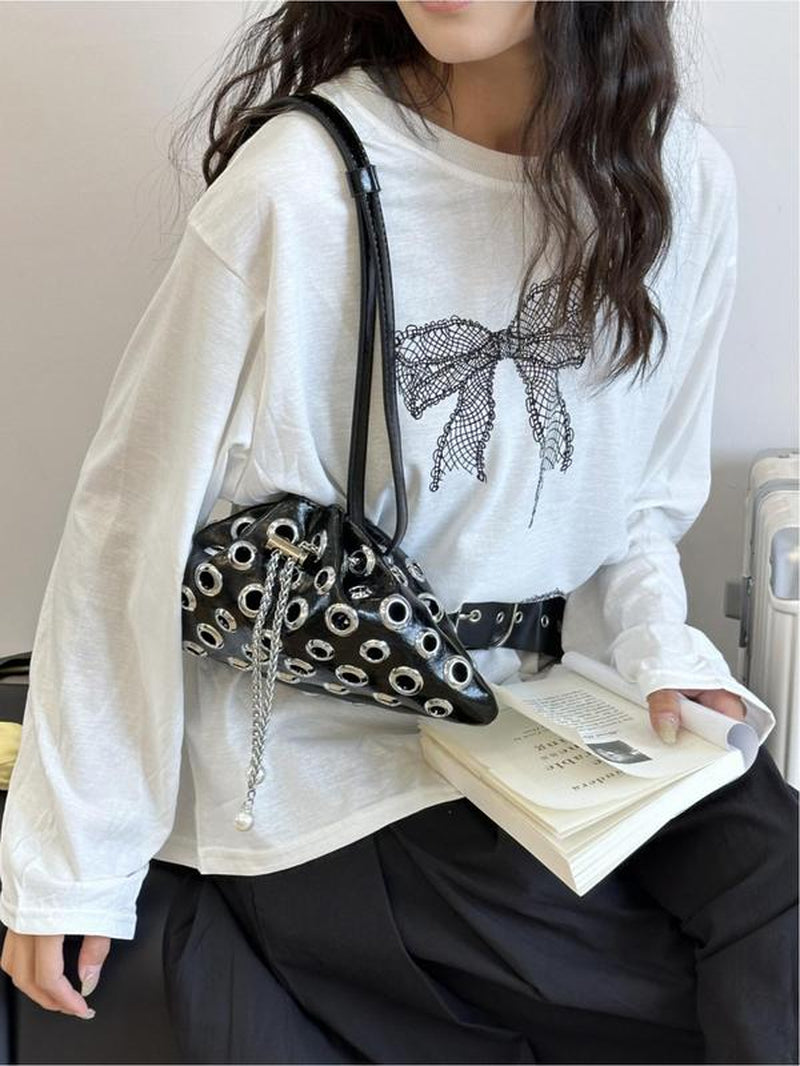 Women'S Fashionable Punk Style Studded Decor Crossbody Bag, Casual Versatile High-Quality Daily Commuting Bag, Girl Fashionable Shopping Bag
