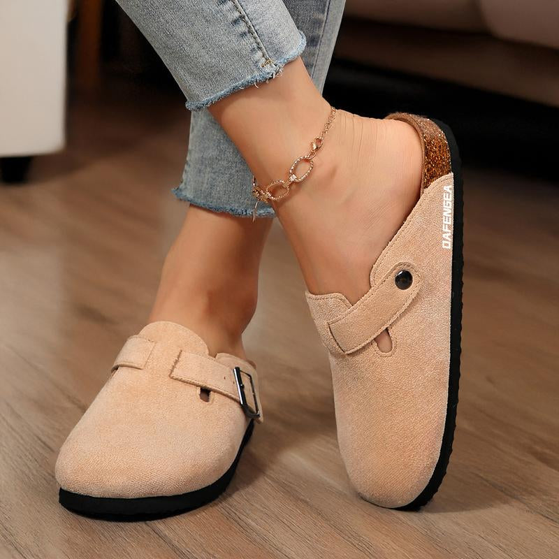 Women'S Suede Cork Clogs Slippers with Adjustable Buckle Slip on Mules Potato Shoes for Indoor and Outdoor Activities
