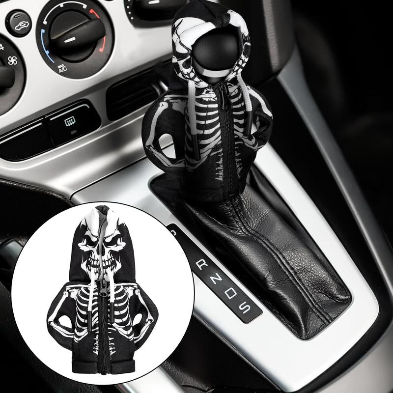 Halloween Car Gear Shift Hoodie Decoration Funny Gear Shift Cover Mini Universal Knob Hoodie Cover for Automotive Car Interior Accessories Gadgets Gift(Black,Skull)