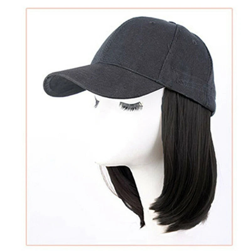Baseball Hat with Short Hair Wigs Bob Hair Synthetic Hat for Women Summer Short Straight Hair Heat Resistant Fiber 2023 New