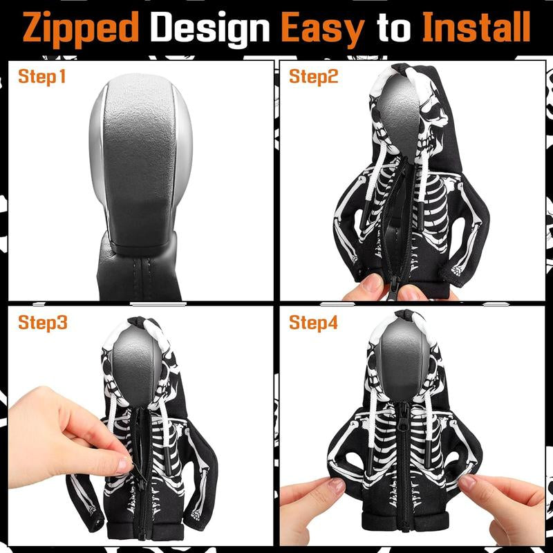 Halloween Car Gear Shift Hoodie Decoration Funny Gear Shift Cover Mini Universal Knob Hoodie Cover for Automotive Car Interior Accessories Gadgets Gift(Black,Skull)