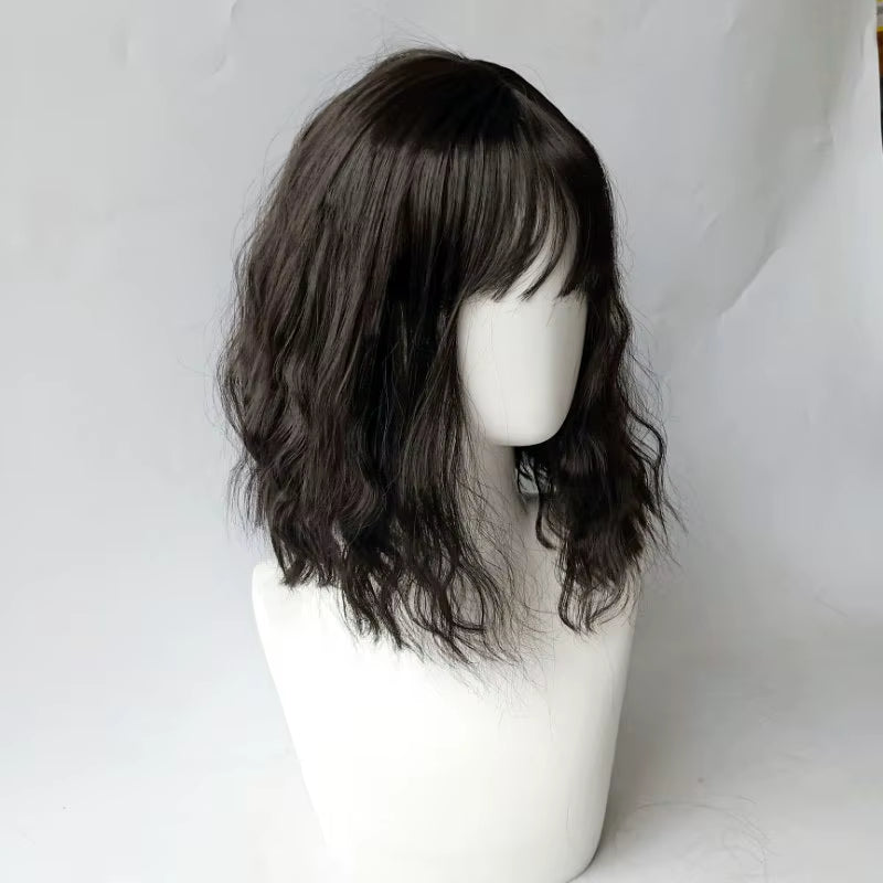Korea Style Hair Extensions Synthetic Fashion Young Female Wigs Breathable Head Cover Shoulder Length Curly Wig Hat for Women