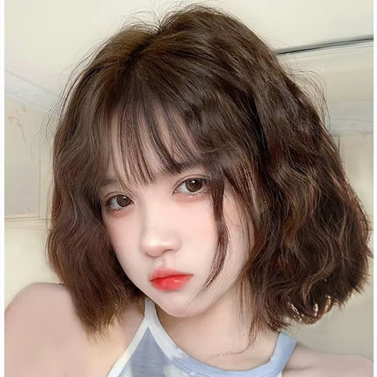Korea Style Hair Extensions Synthetic Fashion Young Female Wigs Breathable Head Cover Shoulder Length Curly Wig Hat for Women
