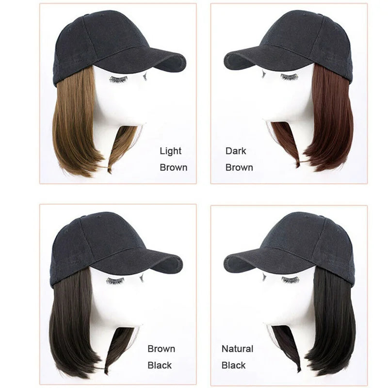 Baseball Hat with Short Hair Wigs Bob Hair Synthetic Hat for Women Summer Short Straight Hair Heat Resistant Fiber 2023 New