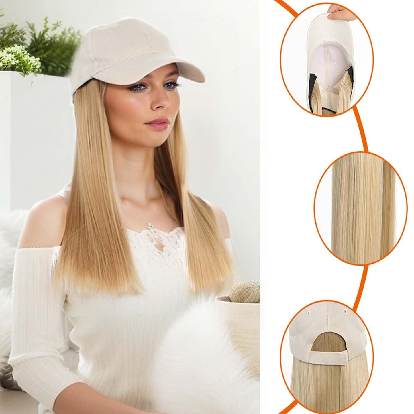 Woman Wig Baseball Cap with Hair Bob Human Hair Wig Adjustable Short Straight Hairpiece Replacement Wigs Hat