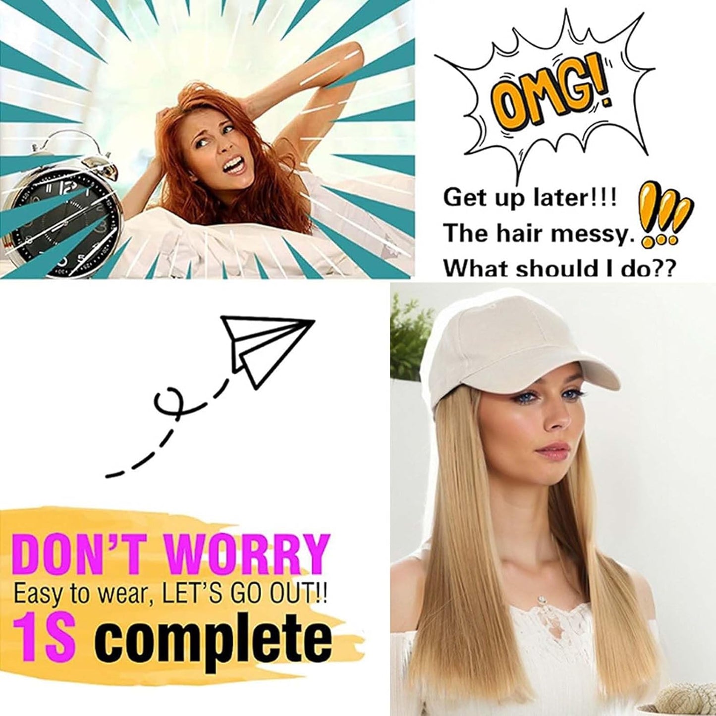 Woman Wig Baseball Cap with Hair Bob Human Hair Wig Adjustable Short Straight Hairpiece Replacement Wigs Hat