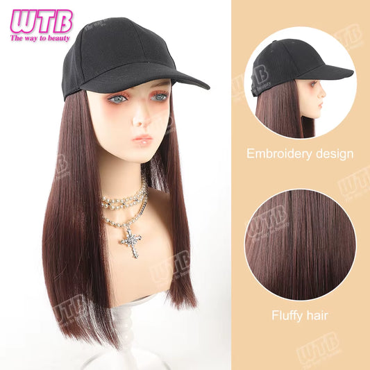 Synthetic Baseball Cap Wig Female One-Piece Hat Wig Long Curly Hair Highlights Curly Hair Wig Hat Female