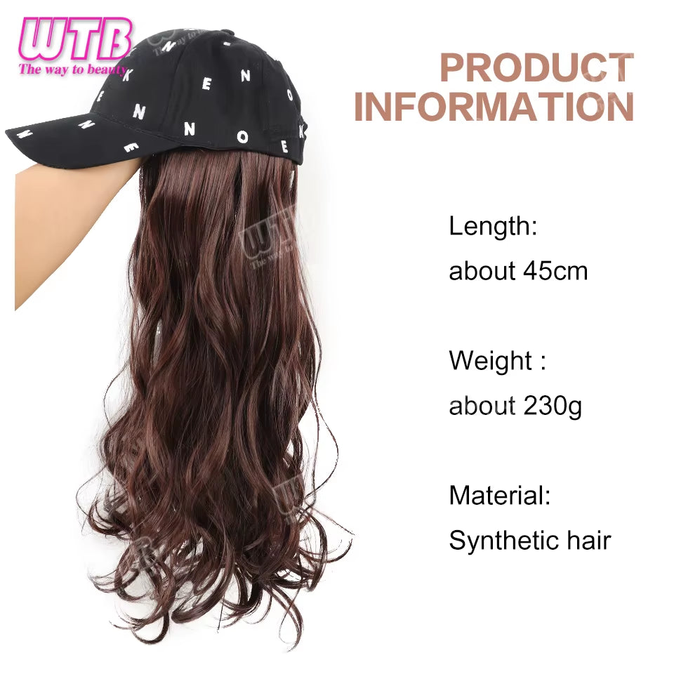 Synthetic Baseball Cap Wig Female One-Piece Hat Wig Long Curly Hair Highlights Curly Hair Wig Hat Female