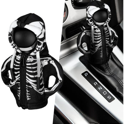 Halloween Car Gear Shift Hoodie Decoration Funny Gear Shift Cover Mini Universal Knob Hoodie Cover for Automotive Car Interior Accessories Gadgets Gift(Black,Skull)