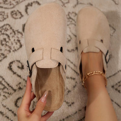 Women'S Suede Cork Clogs Slippers with Adjustable Buckle Slip on Mules Potato Shoes for Indoor and Outdoor Activities