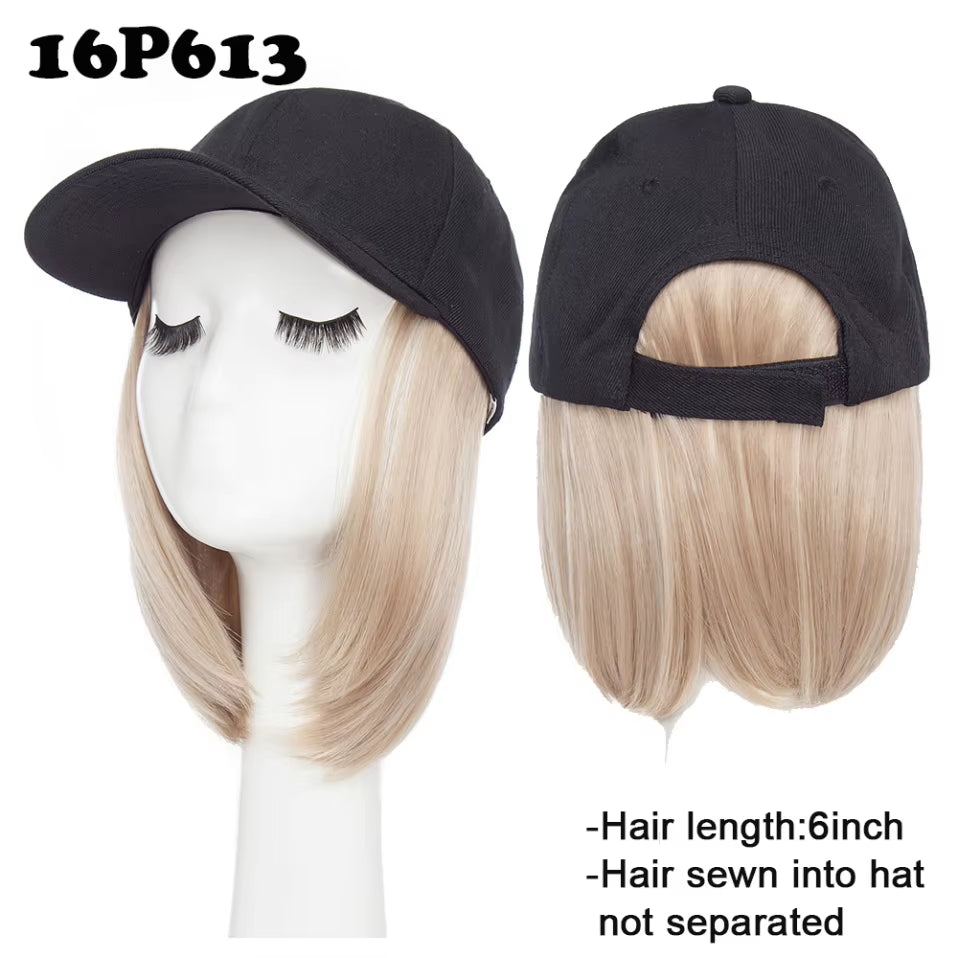 Baseball Cap with Hair Extensions for Women Synthetic 6'' Adjustable Short Straight Hairpiece Replacement Wigs in Hat for Girls