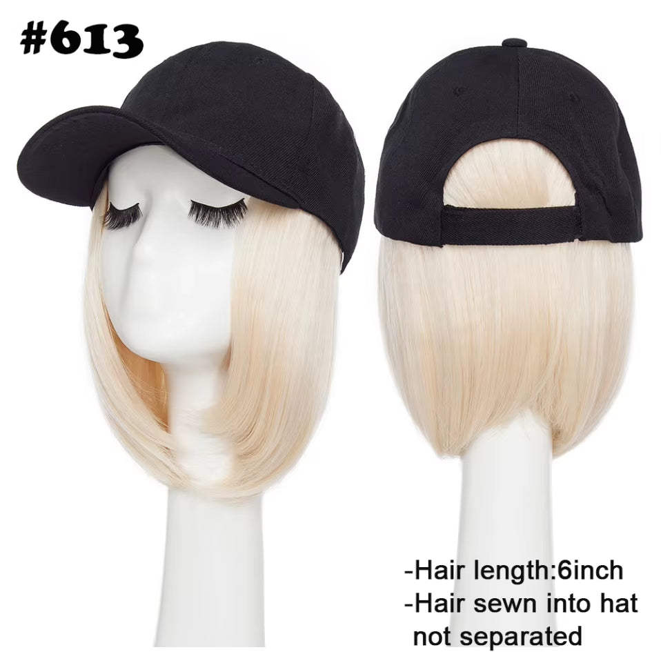 Baseball Cap with Hair Extensions for Women Synthetic 6'' Adjustable Short Straight Hairpiece Replacement Wigs in Hat for Girls