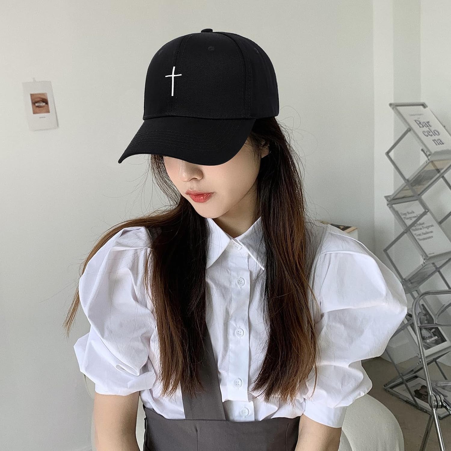 Cross Embroidery Baseball Cap,Adjustable Structured Dad Hat for Men Women Sun Hat