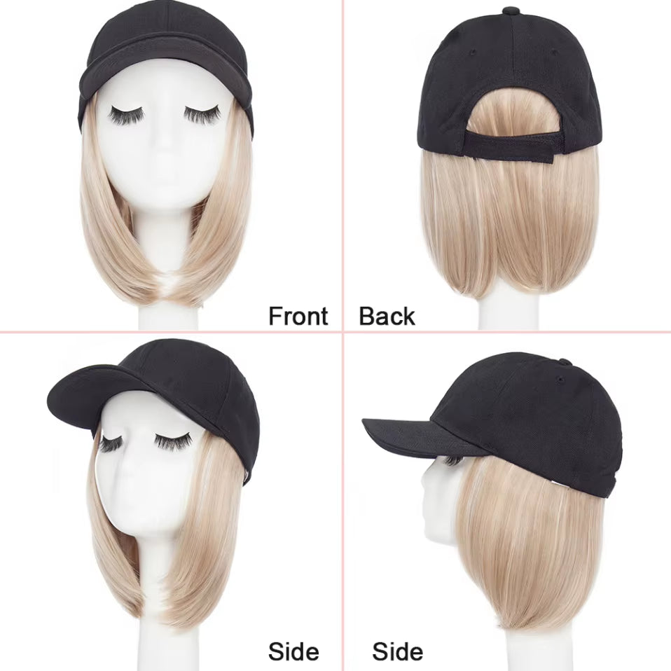 Baseball Cap with Hair Extensions for Women Synthetic 6'' Adjustable Short Straight Hairpiece Replacement Wigs in Hat for Girls