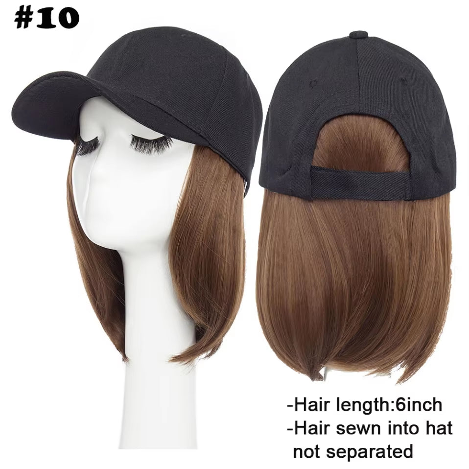 Baseball Cap with Hair Extensions for Women Synthetic 6'' Adjustable Short Straight Hairpiece Replacement Wigs in Hat for Girls