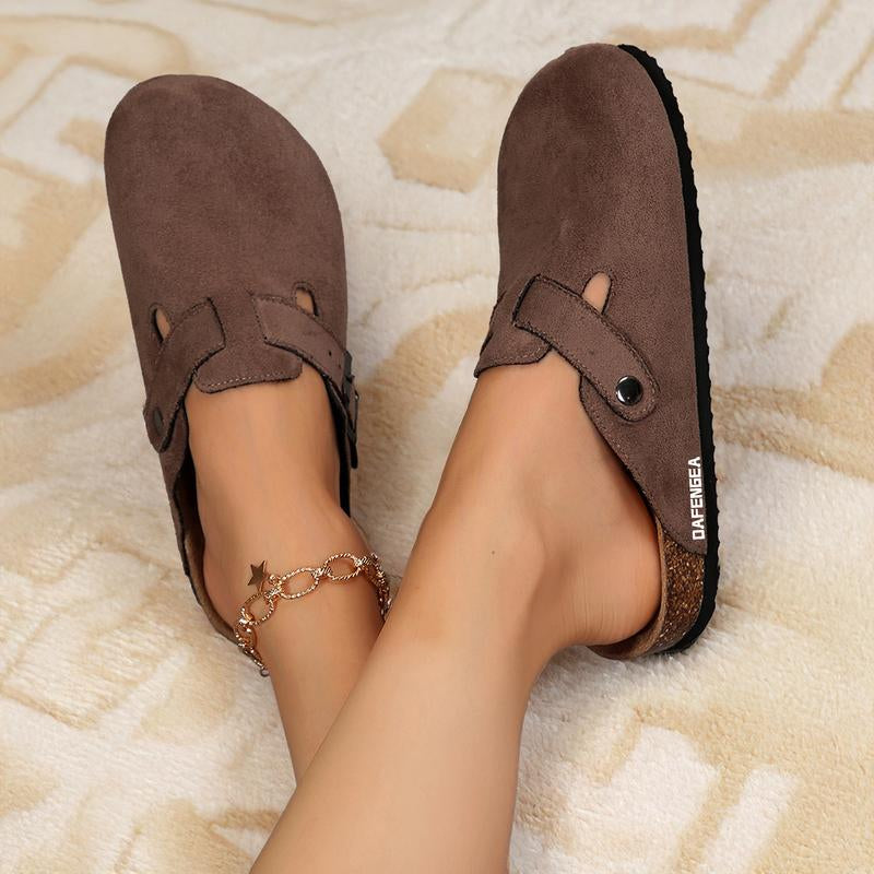 Women'S Suede Cork Clogs Slippers with Adjustable Buckle Slip on Mules Potato Shoes for Indoor and Outdoor Activities