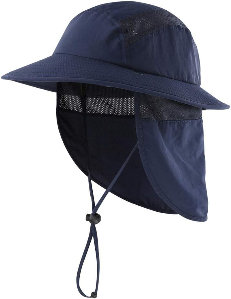 UPF 50+ Boys Sun Hat with Neck Flap Wide Brim Summer Beach Bucket Hat for Boys Girls Toddler Kids Safari Hat