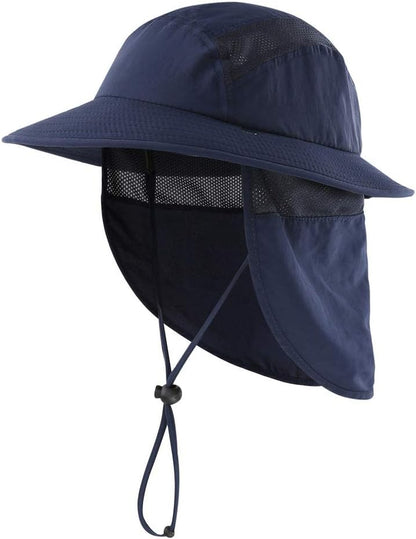 UPF 50+ Boys Sun Hat with Neck Flap Wide Brim Summer Beach Bucket Hat for Boys Girls Toddler Kids Safari Hat