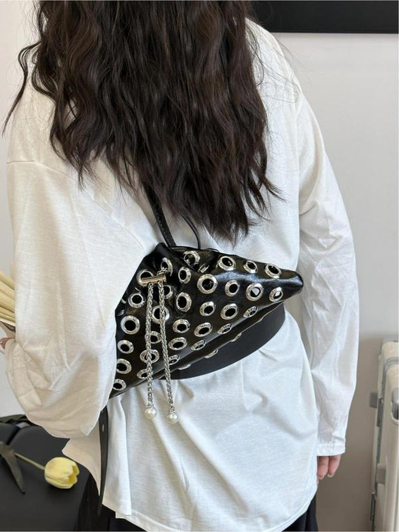 Women'S Fashionable Punk Style Studded Decor Crossbody Bag, Casual Versatile High-Quality Daily Commuting Bag, Girl Fashionable Shopping Bag