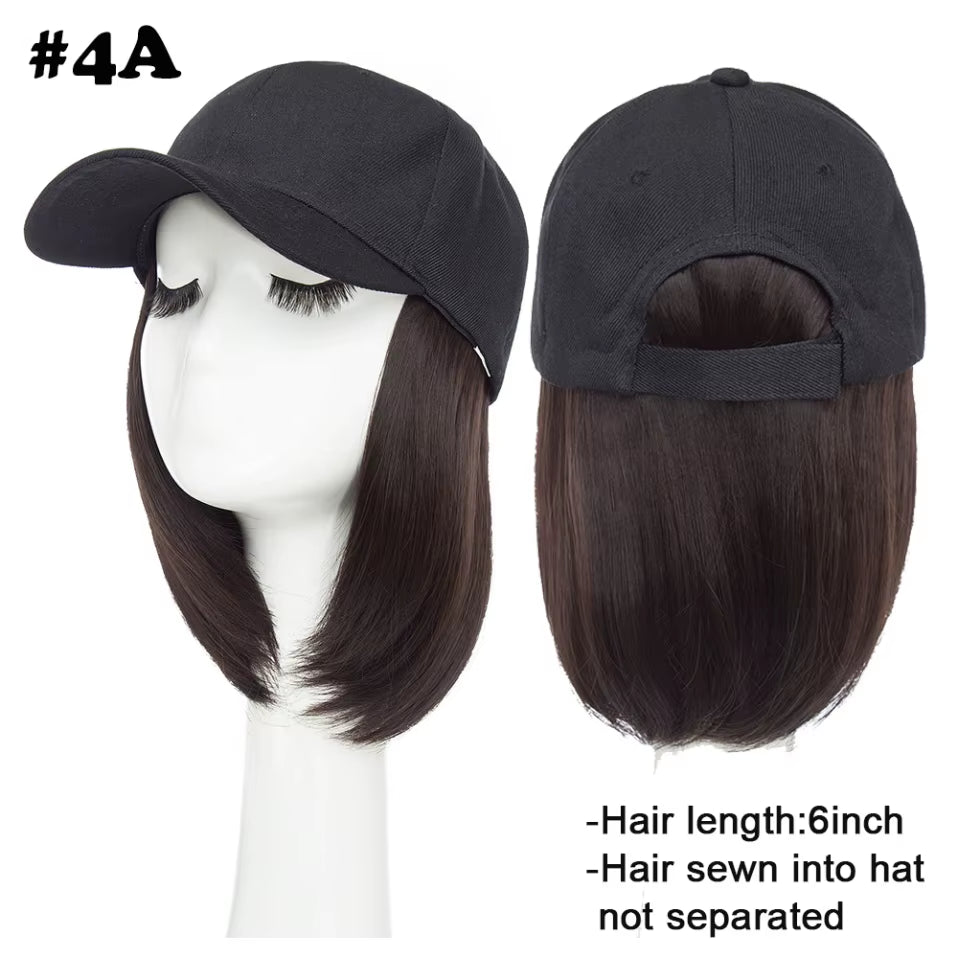 Baseball Cap with Hair Extensions for Women Synthetic 6'' Adjustable Short Straight Hairpiece Replacement Wigs in Hat for Girls