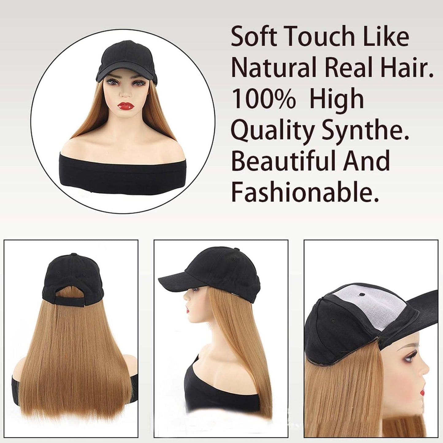 Woman Wig Baseball Cap with Hair Bob Human Hair Wig Adjustable Short Straight Hairpiece Replacement Wigs Hat
