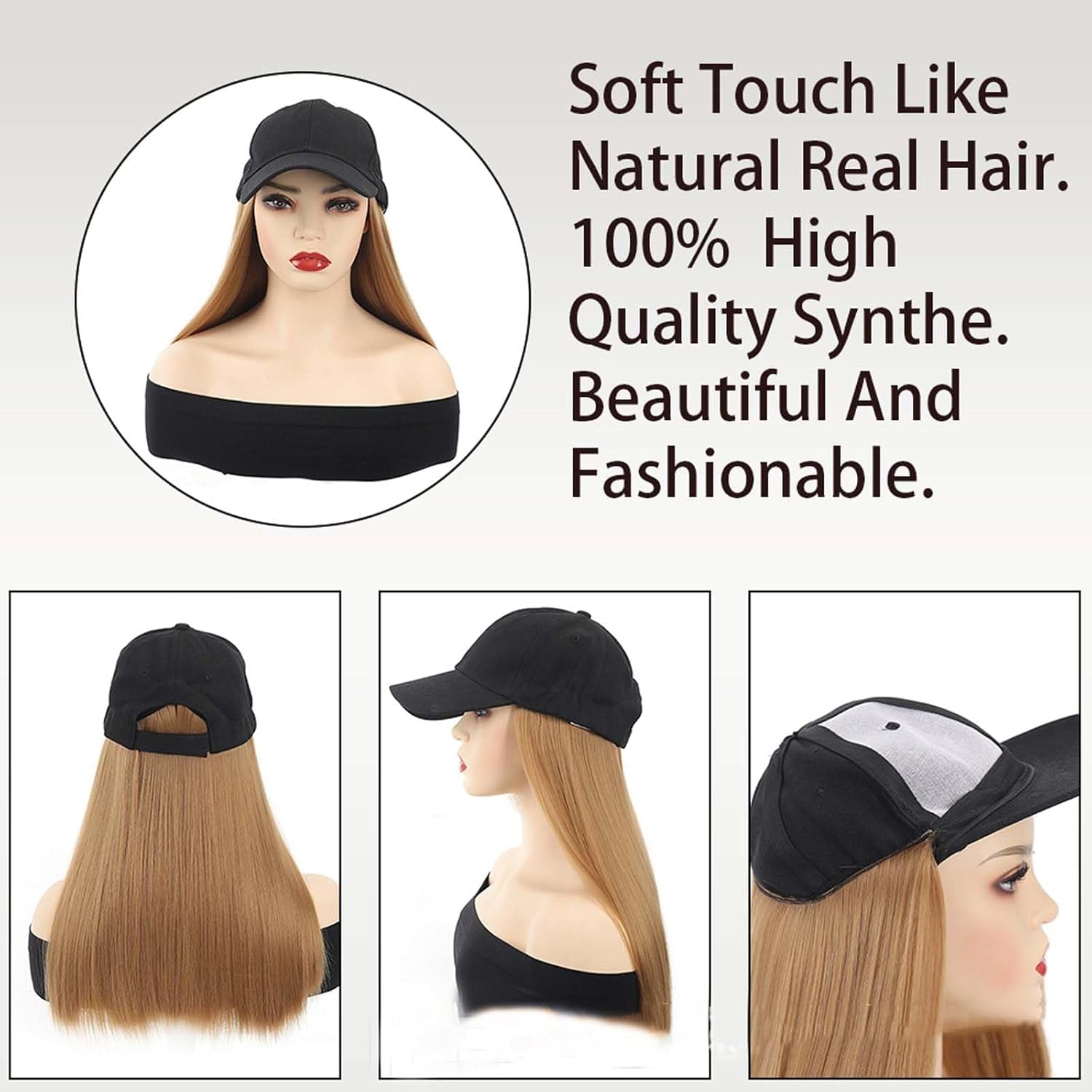 Woman Wig Baseball Cap with Hair Bob Human Hair Wig Adjustable Short Straight Hairpiece Replacement Wigs Hat