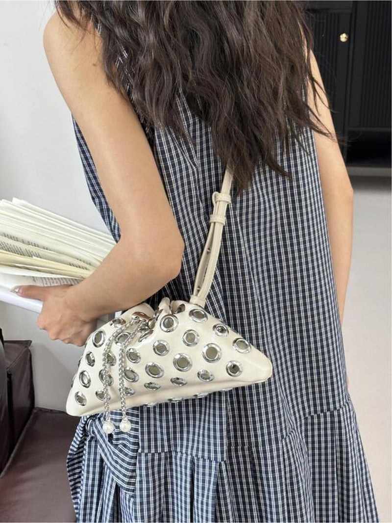 Women'S Fashionable Punk Style Studded Decor Crossbody Bag, Casual Versatile High-Quality Daily Commuting Bag, Girl Fashionable Shopping Bag