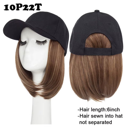 Baseball Cap with Hair Extensions for Women Synthetic 6'' Adjustable Short Straight Hairpiece Replacement Wigs in Hat for Girls