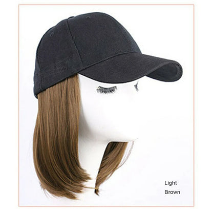 Baseball Hat with Short Hair Wigs Bob Hair Synthetic Hat for Women Summer Short Straight Hair Heat Resistant Fiber 2023 New