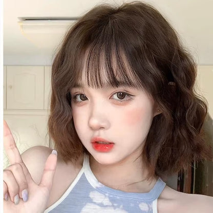 Korea Style Hair Extensions Synthetic Fashion Young Female Wigs Breathable Head Cover Shoulder Length Curly Wig Hat for Women