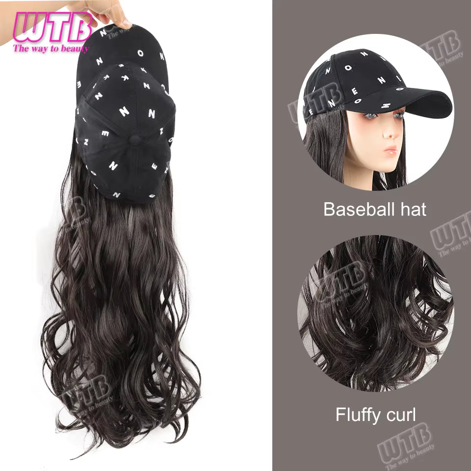 Synthetic Baseball Cap Wig Female One-Piece Hat Wig Long Curly Hair Highlights Curly Hair Wig Hat Female