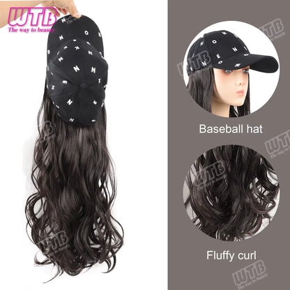 Synthetic Baseball Cap Wig Female One-Piece Hat Wig Long Curly Hair Highlights Curly Hair Wig Hat Female