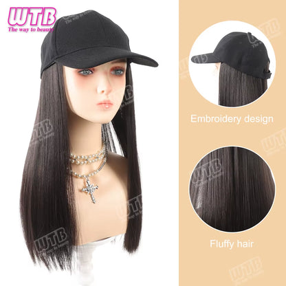 Synthetic Baseball Cap Wig Female One-Piece Hat Wig Long Curly Hair Highlights Curly Hair Wig Hat Female