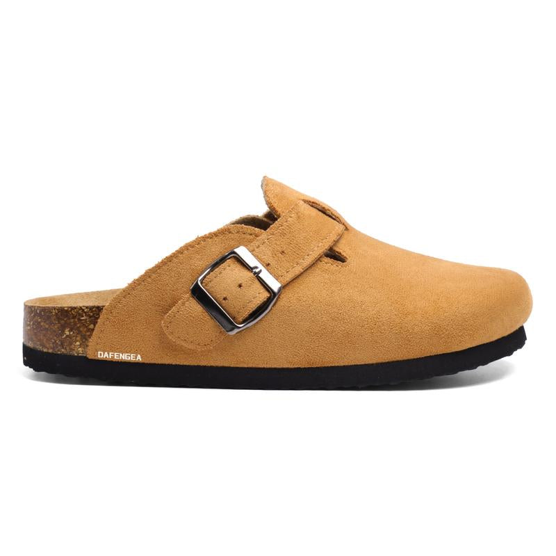 Women'S Suede Cork Clogs Slippers with Adjustable Buckle Slip on Mules Potato Shoes for Indoor and Outdoor Activities