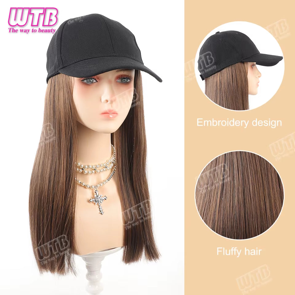 Synthetic Baseball Cap Wig Female One-Piece Hat Wig Long Curly Hair Highlights Curly Hair Wig Hat Female