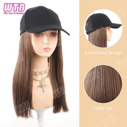 Synthetic Baseball Cap Wig Female One-Piece Hat Wig Long Curly Hair Highlights Curly Hair Wig Hat Female