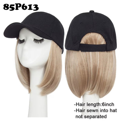 Baseball Cap with Hair Extensions for Women Synthetic 6'' Adjustable Short Straight Hairpiece Replacement Wigs in Hat for Girls