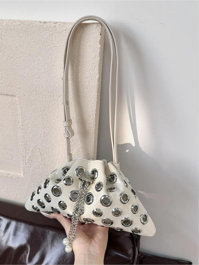 Women'S Fashionable Punk Style Studded Decor Crossbody Bag, Casual Versatile High-Quality Daily Commuting Bag, Girl Fashionable Shopping Bag
