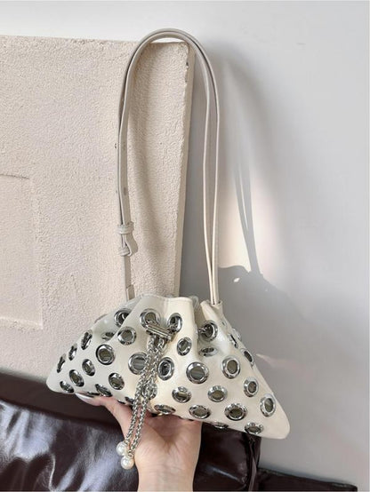 Women'S Fashionable Punk Style Studded Decor Crossbody Bag, Casual Versatile High-Quality Daily Commuting Bag, Girl Fashionable Shopping Bag