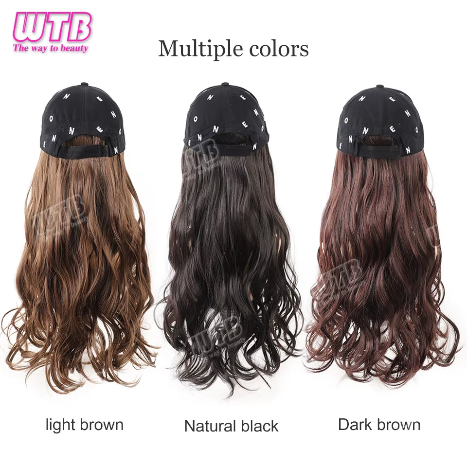 Synthetic Baseball Cap Wig Female One-Piece Hat Wig Long Curly Hair Highlights Curly Hair Wig Hat Female