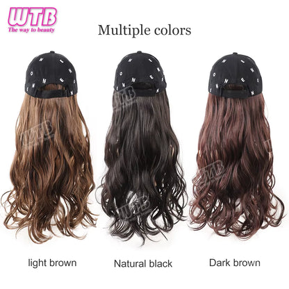 Synthetic Baseball Cap Wig Female One-Piece Hat Wig Long Curly Hair Highlights Curly Hair Wig Hat Female
