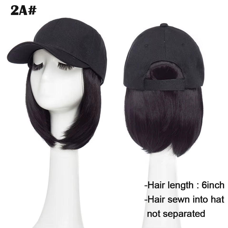 Baseball Cap with Hair Extensions for Women Synthetic 6'' Adjustable Short Straight Hairpiece Replacement Wigs in Hat for Girls