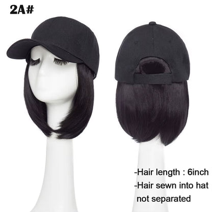 Baseball Cap with Hair Extensions for Women Synthetic 6'' Adjustable Short Straight Hairpiece Replacement Wigs in Hat for Girls