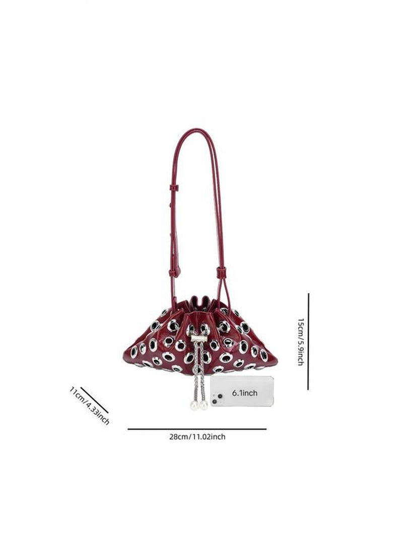 Women'S Fashionable Punk Style Studded Decor Crossbody Bag, Casual Versatile High-Quality Daily Commuting Bag, Girl Fashionable Shopping Bag