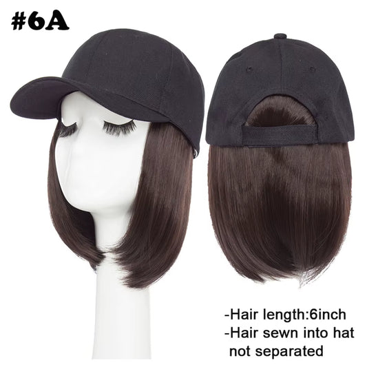 Baseball Cap with Hair Extensions for Women Synthetic 6'' Adjustable Short Straight Hairpiece Replacement Wigs in Hat for Girls