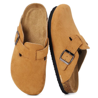 Women'S Suede Cork Clogs Slippers with Adjustable Buckle Slip on Mules Potato Shoes for Indoor and Outdoor Activities